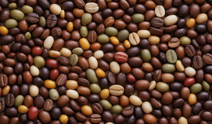 Assortment of colorful coffee beans representing a coffee sampler pack