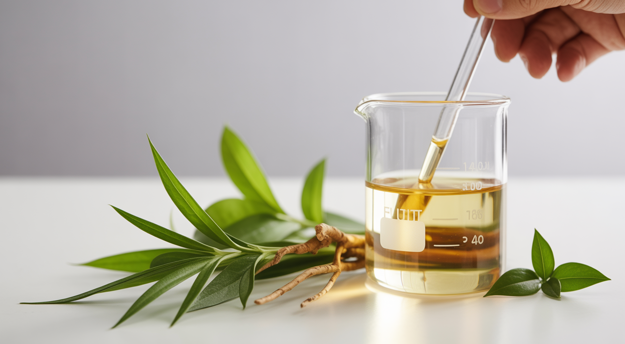 Illustration showing various natural herbal extracts and botanical components, symbolizing purity and potency for holistic wellness.