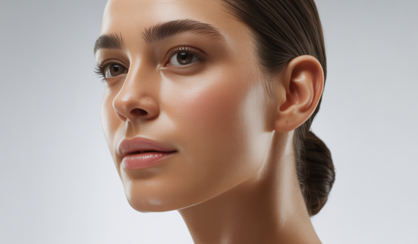 Close-up of a woman's firm and radiant skin after Morpheus8 treatment