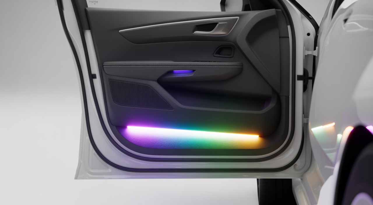 A modern car showcasing bright LED headlights, highlighting enhanced visibility and aesthetics.