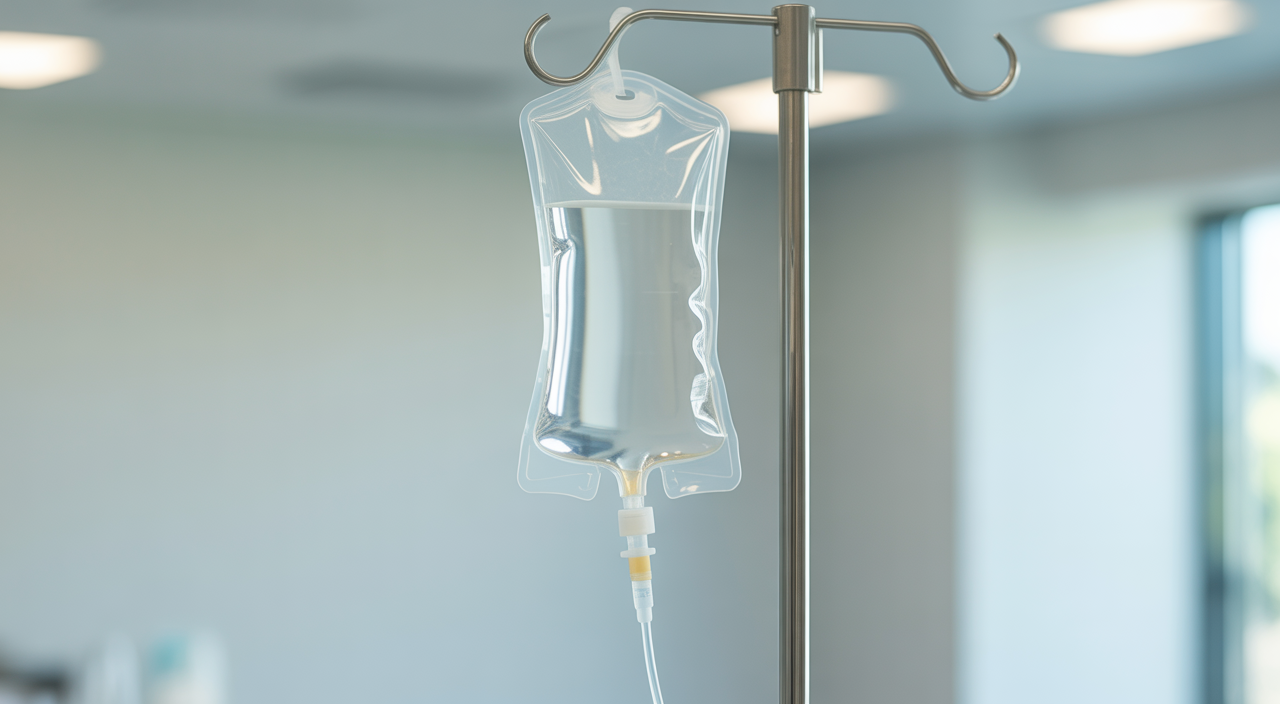 A person receiving IV hydration therapy at an urgent care clinic, showing the direct delivery of nutrients.