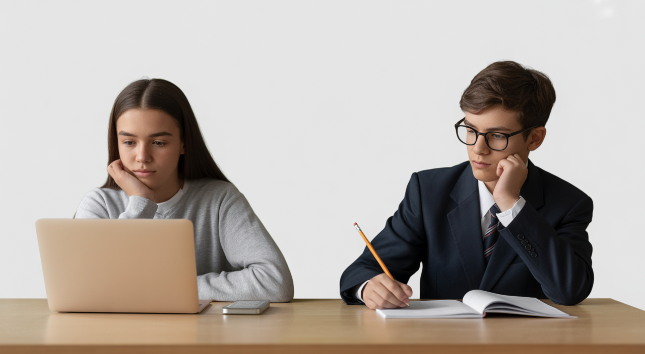 Student deciding between digital SAT and paper ACT college entrance exams
