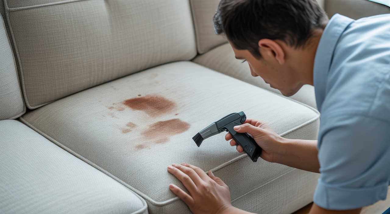 Professional Polsterreinigung München Sofa service cleaning a fabric couch in a modern living room